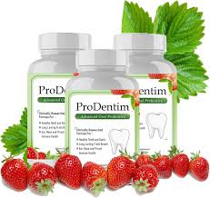 Multiple bottles of ProDentim with strawberries and leaves